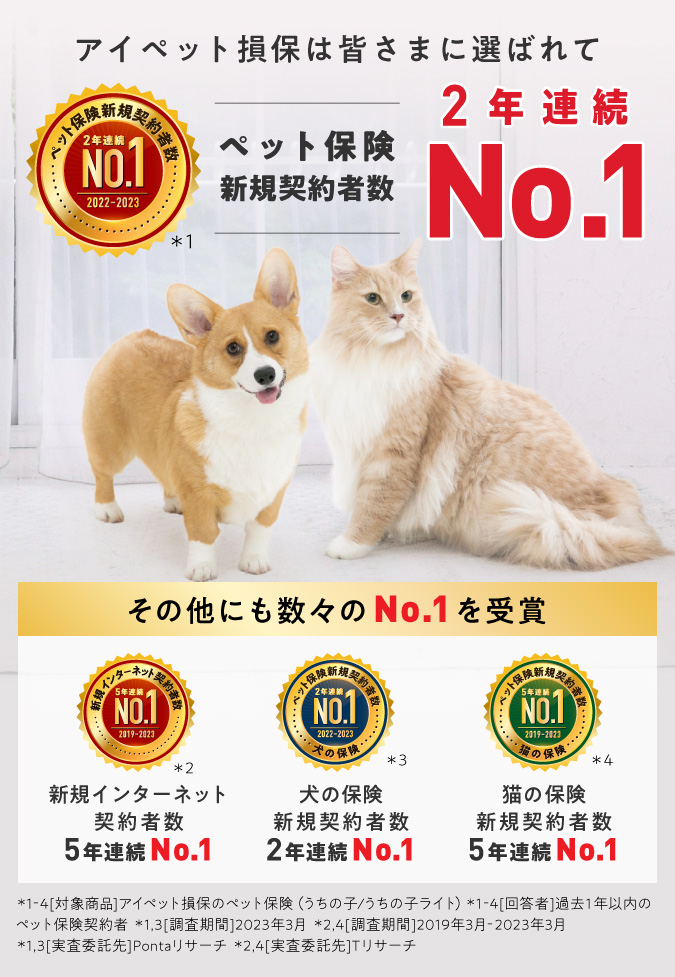アイペットのペット保険は皆様に選ばれ続けて数々のNo.1を受賞！